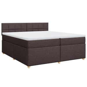 Pat box spring cu saltea, maro închis, 200×200 cm, textil