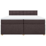 Pat box spring cu saltea, maro închis, 200×200 cm, textil