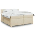 Pat box spring cu saltea, crem, 200×200 cm, textil