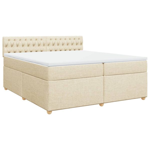 Pat box spring cu saltea, crem, 200×200 cm, textil