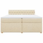 Pat box spring cu saltea, crem, 200×200 cm, textil