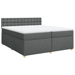 Pat box spring cu saltea, gri închis, 200×200 cm, textil