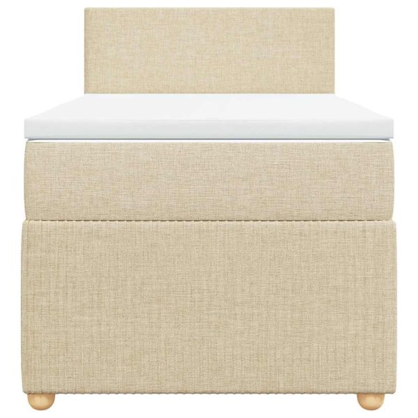 Pat box spring cu saltea, crem, 90×190 cm, textil