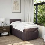 Pat box spring cu saltea, maro închis, 90×190 cm, textil