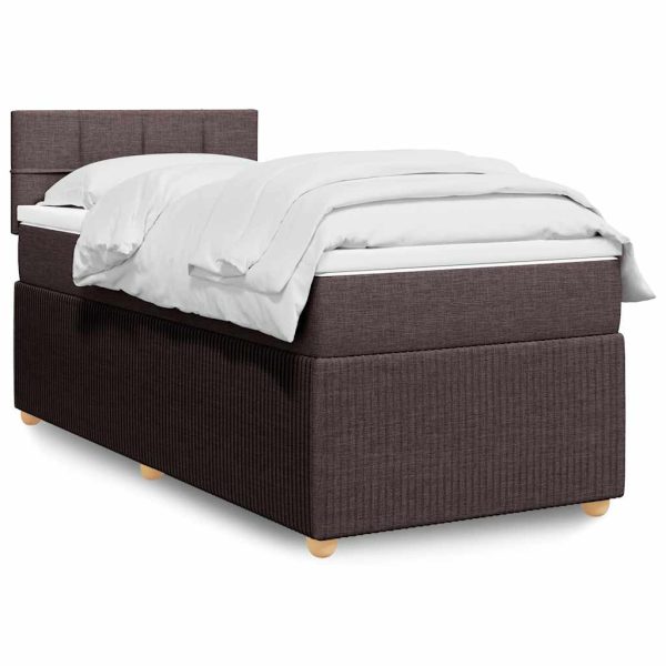 Pat box spring cu saltea, maro închis, 90×190 cm, textil