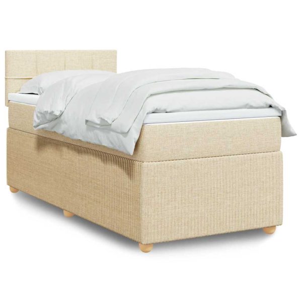 Pat box spring cu saltea, crem, 90×190 cm, textil