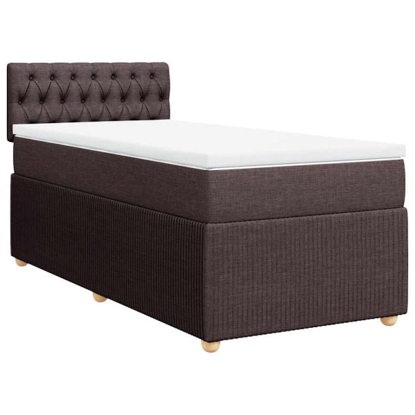 Pat box spring cu saltea, maro închis, 90×190 cm, textil