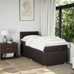 Pat box spring cu saltea, maro închis, 90×190 cm, textil