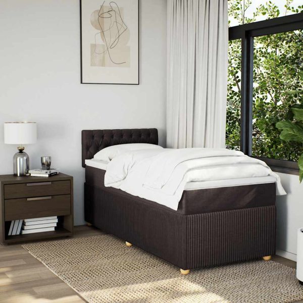 Pat box spring cu saltea, maro închis, 90×190 cm, textil