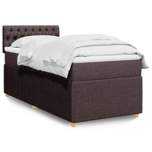 Pat box spring cu saltea, maro închis, 90×190 cm, textil