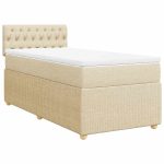 Pat box spring cu saltea, crem, 90×190 cm, textil