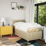 Pat box spring cu saltea, crem, 90×190 cm, textil