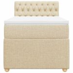 Pat box spring cu saltea, crem, 90×190 cm, textil
