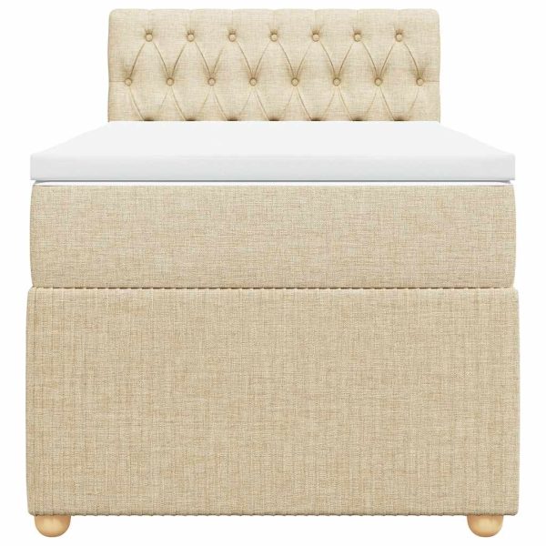 Pat box spring cu saltea, crem, 90×190 cm, textil