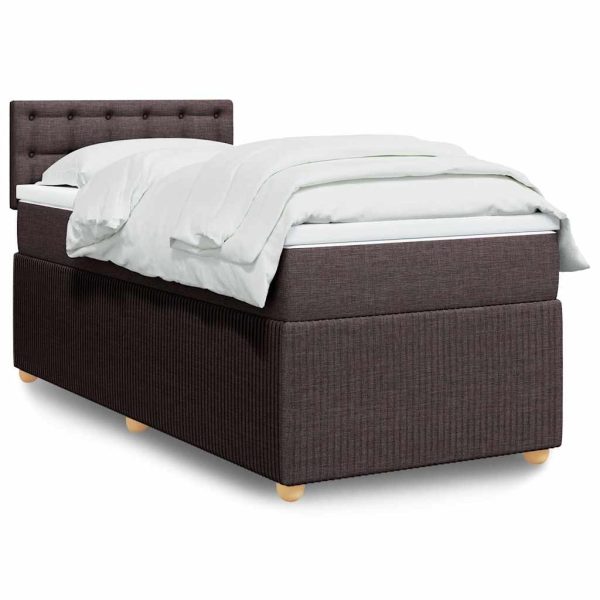 Pat box spring cu saltea, maro închis, 90×190 cm, textil