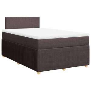 Pat box spring cu saltea, maro închis, 120×200 cm, textil