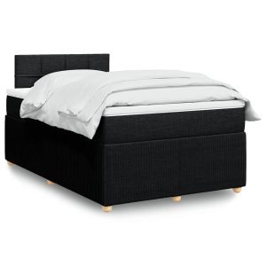 Pat box spring cu saltea, negru, 120×200 cm, textil