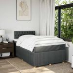 Pat box spring cu saltea, gri închis, 120×200 cm, textil