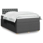 Pat box spring cu saltea, gri închis, 120×200 cm, textil