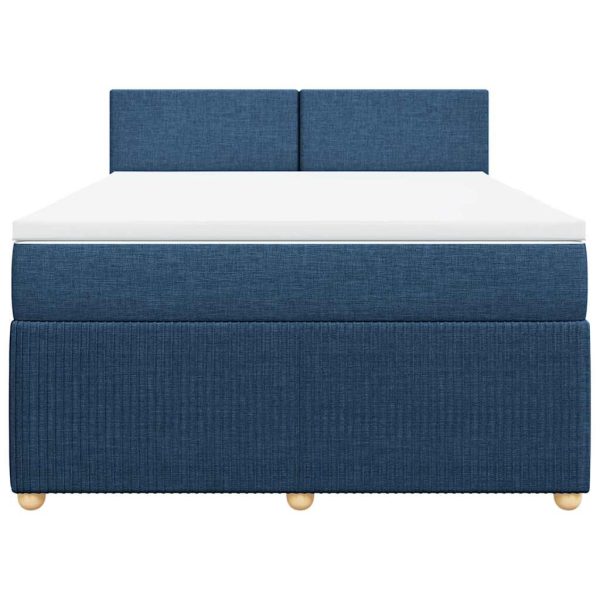 Pat box spring cu saltea, albastru, 140×200 cm, textil