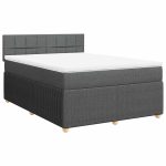 Pat box spring cu saltea, gri închis, 140×190 cm, textil