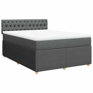 Pat box spring cu saltea, gri închis, 140×190 cm, textil