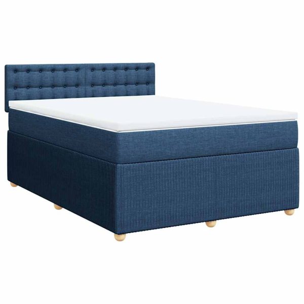 Pat box spring cu saltea, albastru, 140×200 cm, textil