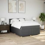 Pat box spring cu saltea, gri închis, 140×200 cm, textil