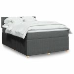 Pat box spring cu saltea, gri închis, 140×200 cm, textil