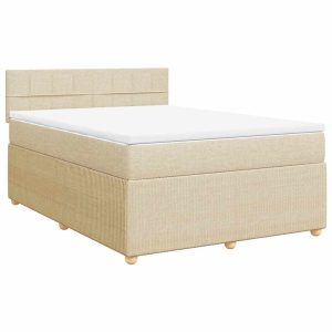 Pat continental cu saltea, crem, 140×200 cm, material textil