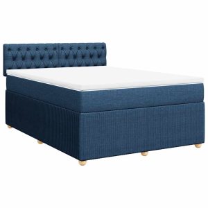 Pat continental cu saltea, albastru, 140x200cm, material textil