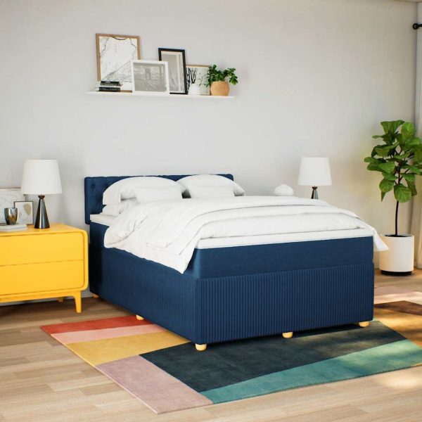 Pat continental cu saltea, albastru, 140x200cm, material textil