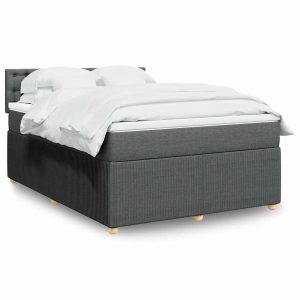 Pat continental cu saltea, gri închis, 160×200 cm, țesătură