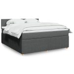 Pat box spring cu saltea, gri închis, 180×200 cm, textil