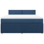 Pat box spring cu saltea, albastru, 180×200 cm, material textil