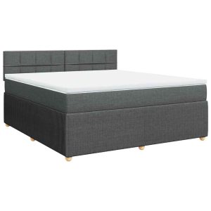Pat box spring cu saltea, gri închis, 180×200 cm, textil
