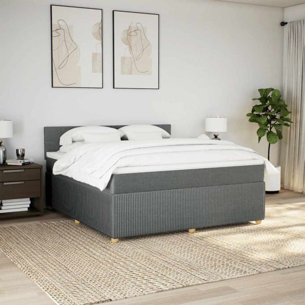 Pat box spring cu saltea, gri închis, 180×200 cm, textil