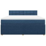 Pat box spring cu saltea, albastru, 180×200 cm, material textil