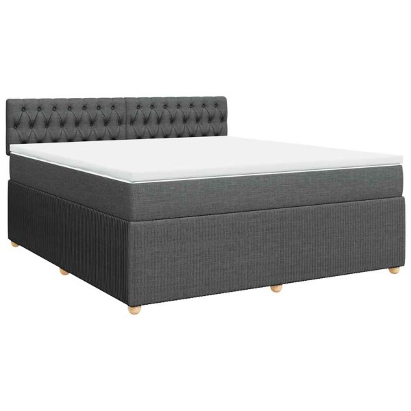 Pat box spring cu saltea, gri închis, 180×200 cm, textil