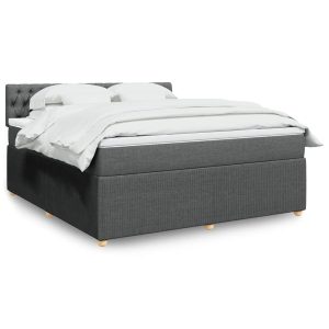 Pat box spring cu saltea, gri închis, 180×200 cm, textil