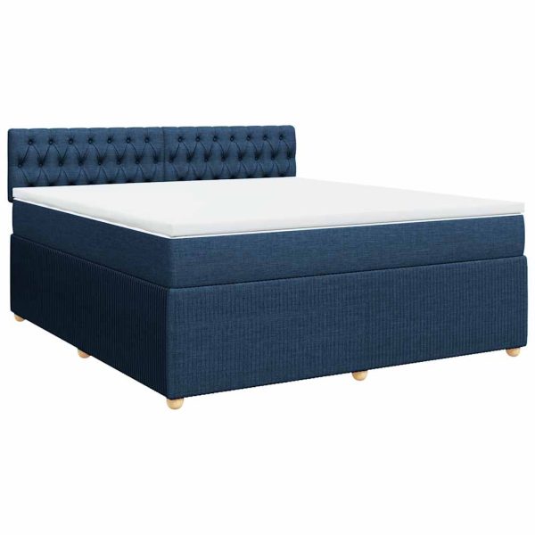 Pat box spring cu saltea, albastru, 180×200 cm, material textil