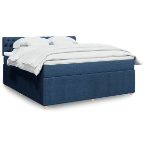 Pat box spring cu saltea, albastru, 180×200 cm, material textil