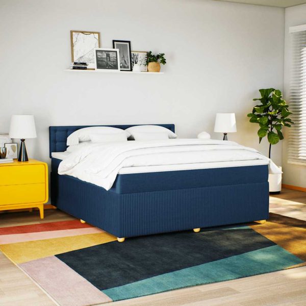Pat box spring cu saltea, albastru, 180×200 cm, material textil