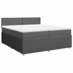 Pat box spring cu saltea, gri închis, 200×200 cm, textil