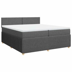 Pat box spring cu saltea, gri închis, 200×200 cm, textil