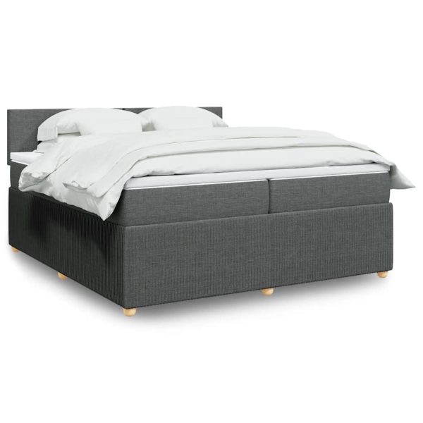 Pat box spring cu saltea, gri închis, 200×200 cm, textil