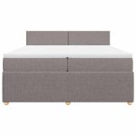 Pat box spring cu saltea, gri taupe, 200×200 cm, textil