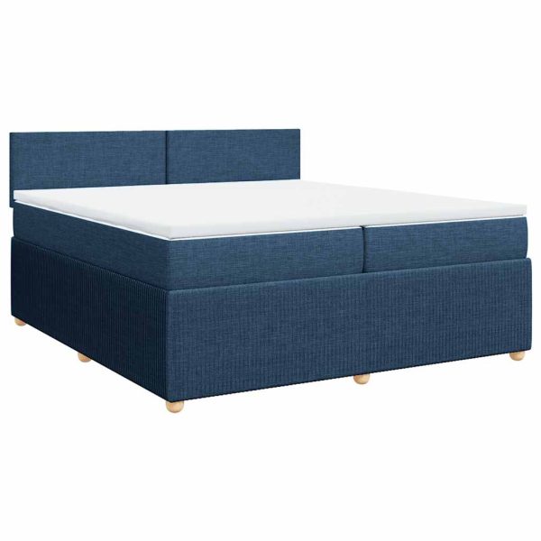 Pat box spring cu saltea, albastru, 200×200 cm, textil