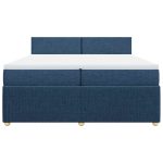 Pat box spring cu saltea, albastru, 200×200 cm, textil