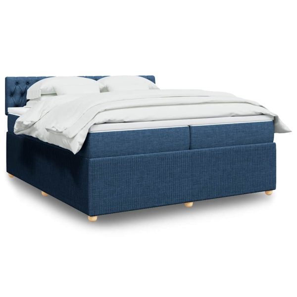 Pat box spring cu saltea, albastru, 200×200 cm, textil